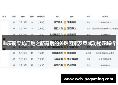 重庆铜梁龙连胜之路背后的关键因素及其成功秘笈解析 重庆铜梁龙连胜之路背后的关键因素及其成功秘笈解析